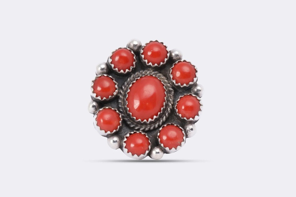 Morgan Apache 925 Silver Navajo Native Coral Cluster Ring Size 7.75 (9.67g.)
