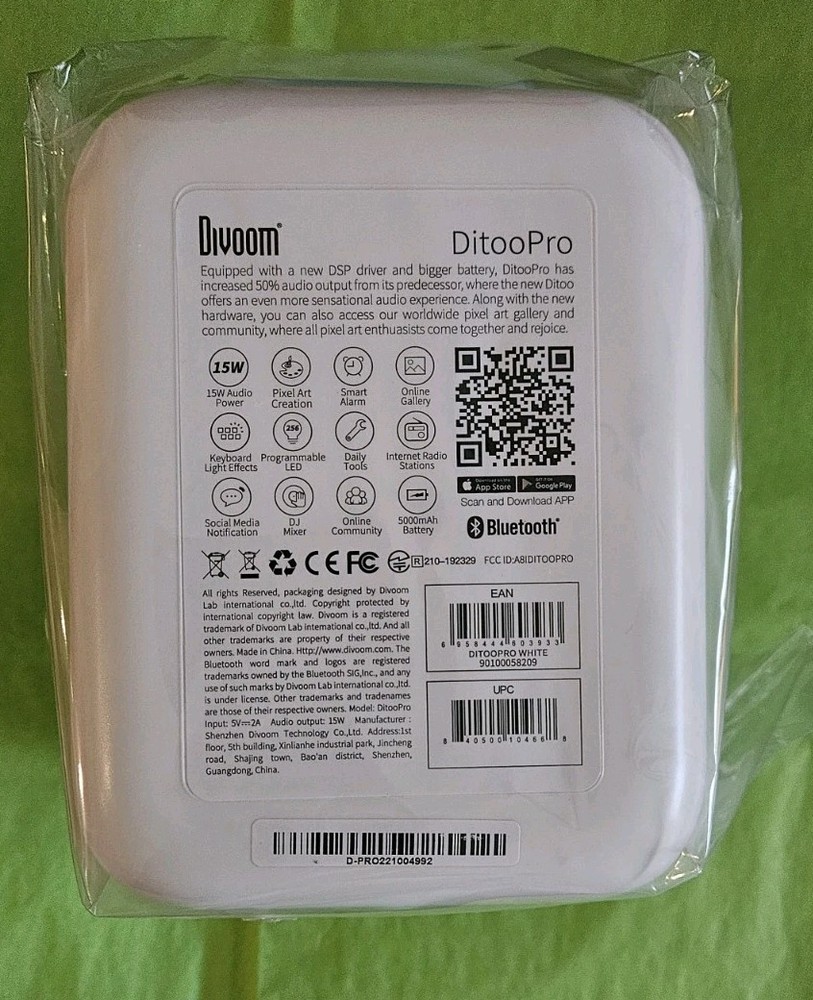 Divoom Ditoo-Pro Retro Pixel Art Bluetooth Speaker White (NEW)