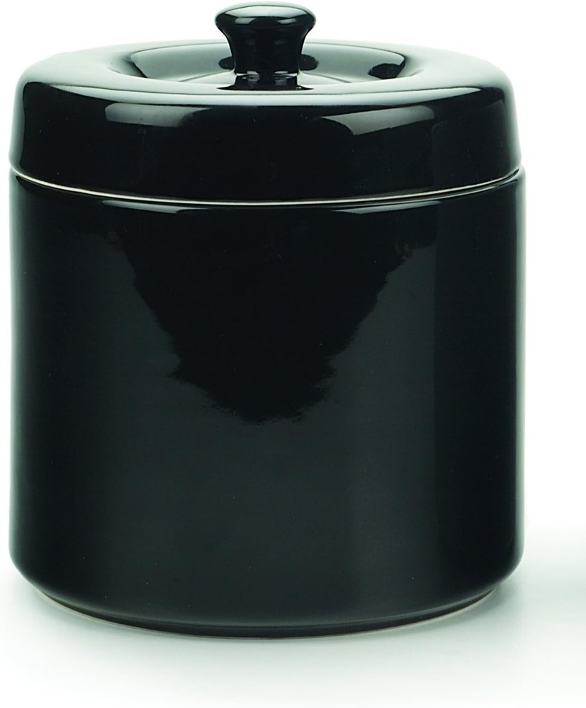 Elegant 6-Cup Stoneware Grease Keeper with Strainer - Black Kitchen Accessory