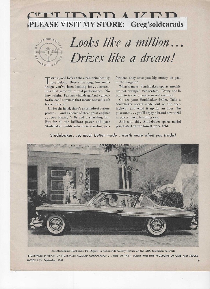 Original 1955  Studebaker Coupe  vintage print ad