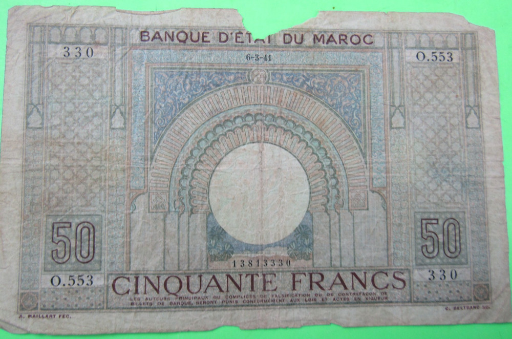 MOROCCO, 50 FRANCS, P#21, 1941