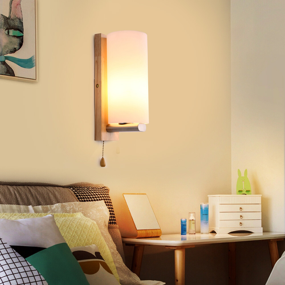Ashtree Wood Glass Wall Lamp Hallway Wall Light Pull Switch Loft Retro 5~10㎡