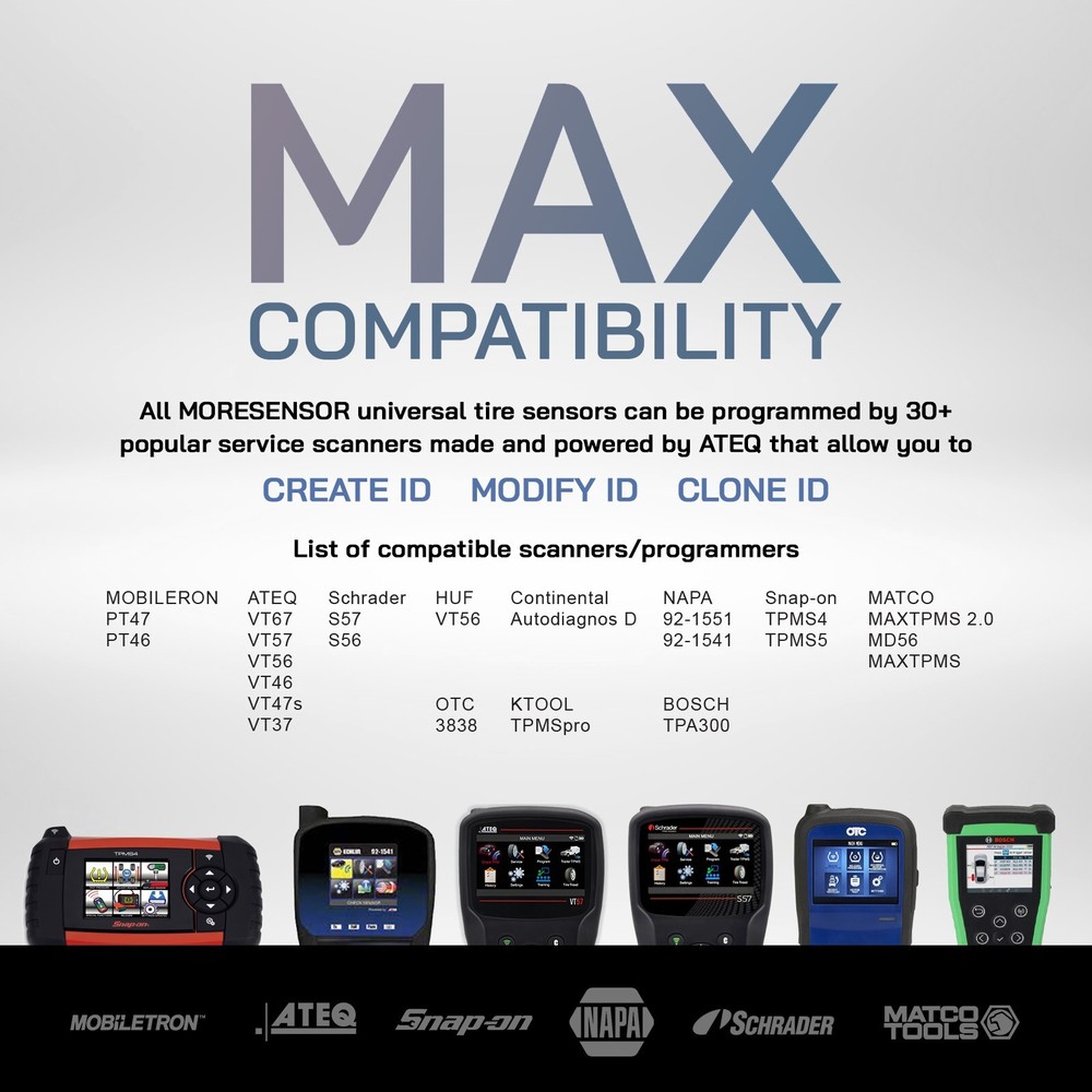 315 + 433 MHz Universal Blank TPMS Tire Pressure Sensor Programmable | 10 Pack