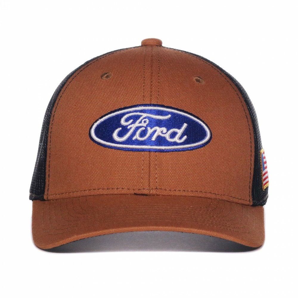 Ford Logo Raised Stitched Patch Pre-Curved Adjustable Trucker Hat Brown