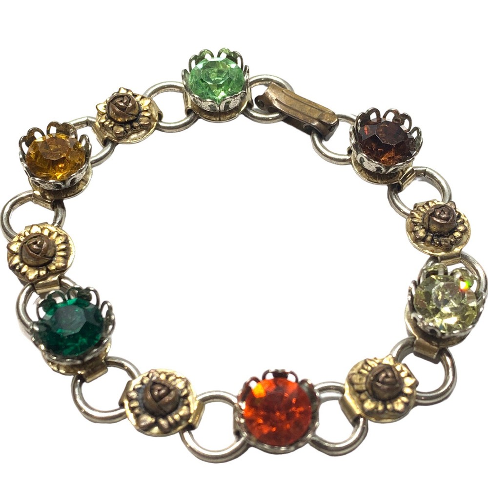 Vintage rhinestones two tone bracelet 7”