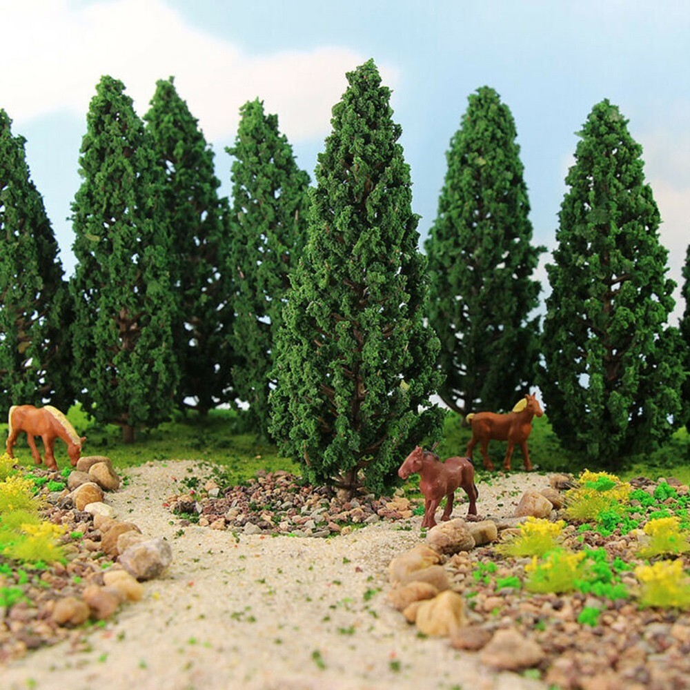 10pcs Model Pine Trees 15cm Deep Green Pines For Scale Model Railroad Layout New