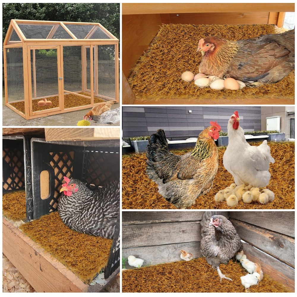 6 Pack Chicken Nesting Box Pads,Washable Artificial Grass Rug Chickens Beddin...