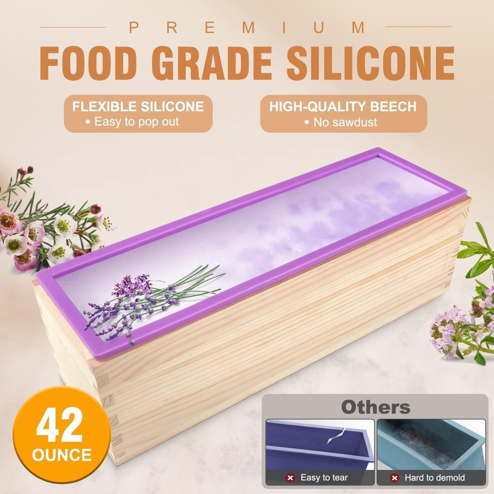 Rectangular Silicone Soap Mold 42oz Kit with Stainless Steel Cutters and Scraper