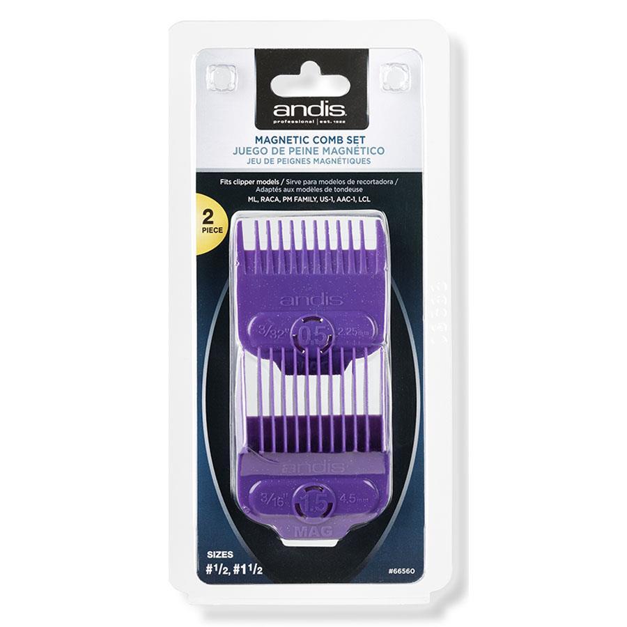 Andis 2pc Magnetic Clipper Guide Comb Set Attachments 66560 Size #1/2 & #1-1/2