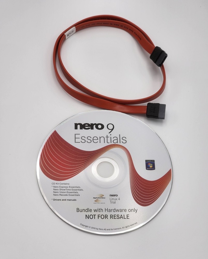 NERO MULTIMEDIA SUITE 9 ESSENTIALS INSTALLATION DISC and SATA data cable bundle