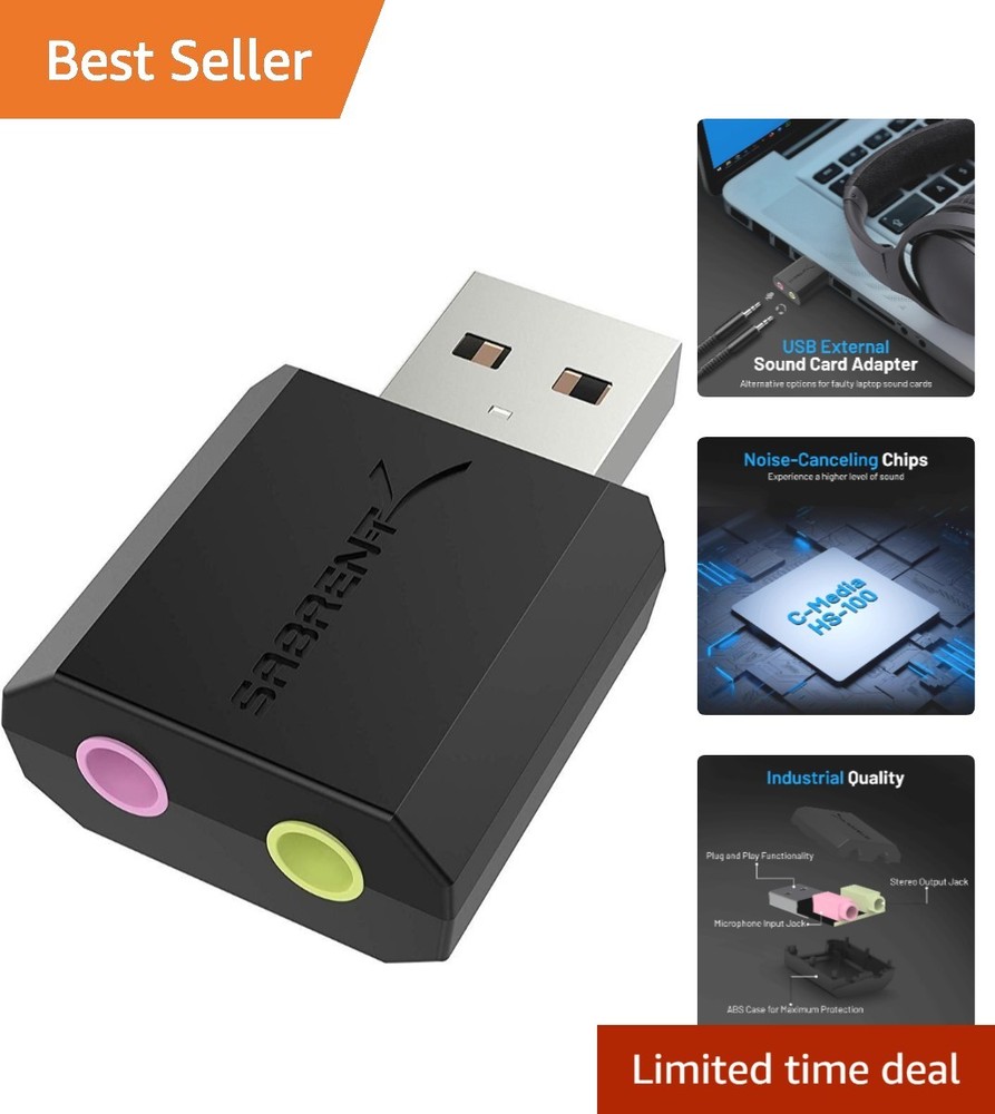 USB External Stereo Sound Adapter - Plug and Play for Windows & Mac Users