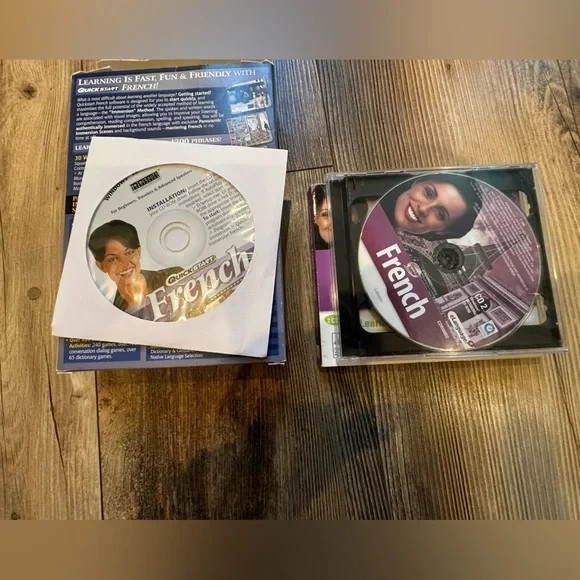 French Language Learning Software Set Quickstart ELanguage CD-Rom Lot Set of Two