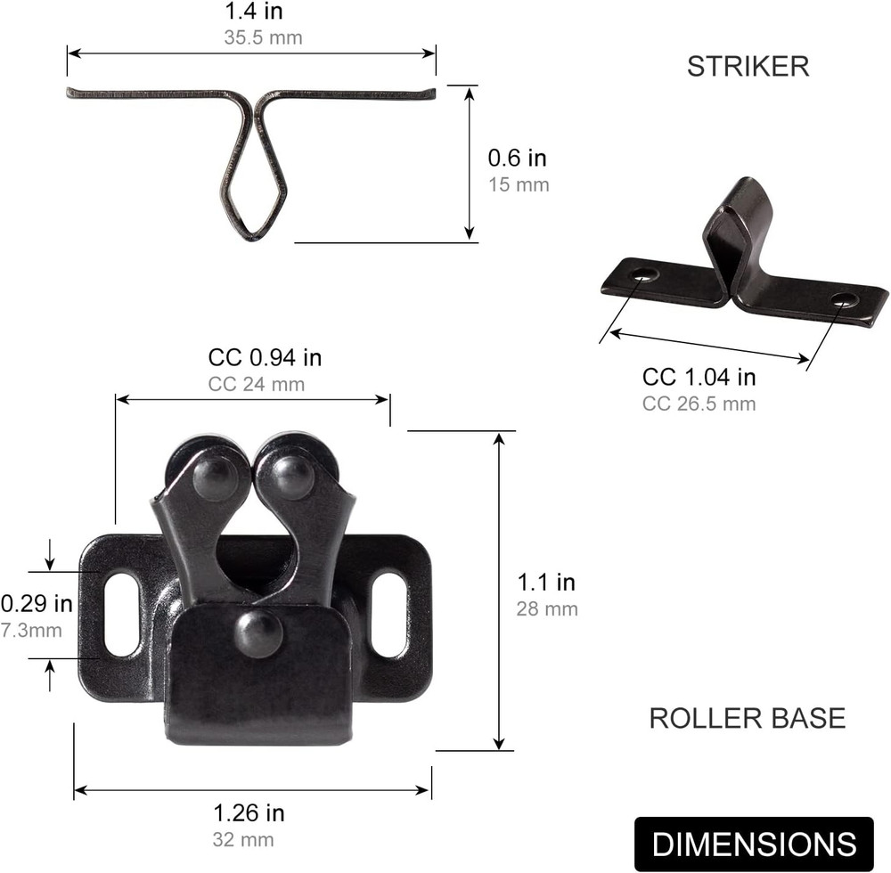 8 PCS Cabinet Latch Double Roller Catch Hardware for Cupboard Closet Cabinet Doo