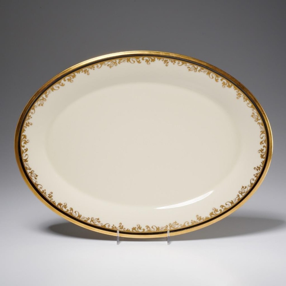 Lenox Eclipse Gold Gilt Black Medium Oval Serving Platter 16.5"