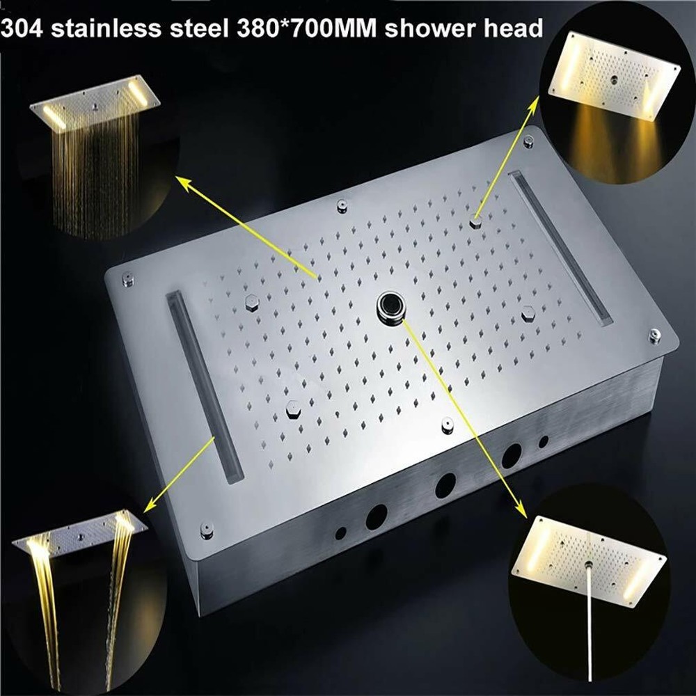 15"x28" Rectangle Ceiling Rainfall Multi Function Shower Head System - Polished