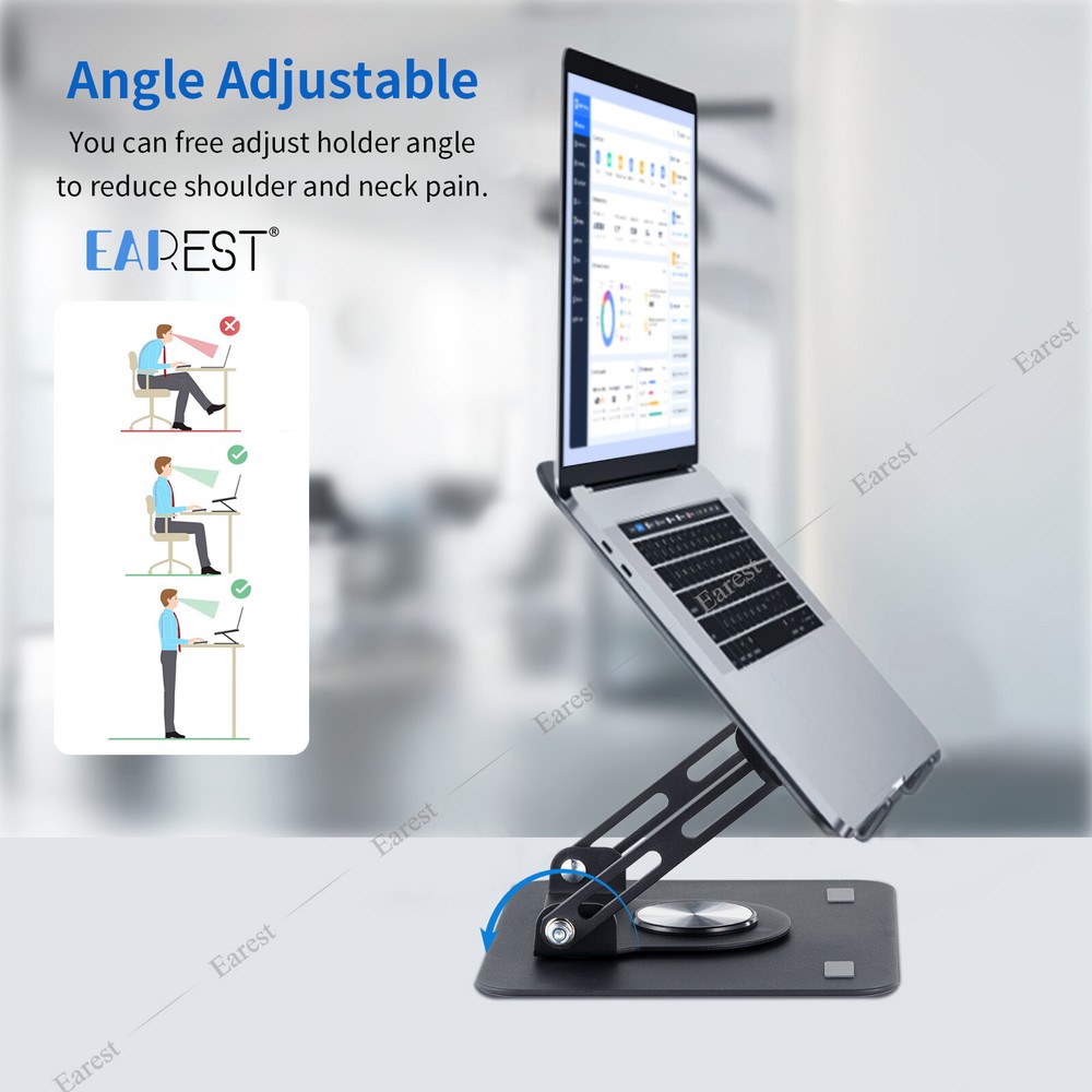 360° Rotating Metal Laptop Stand Riser Foldable Computer Notebook Holder Desk