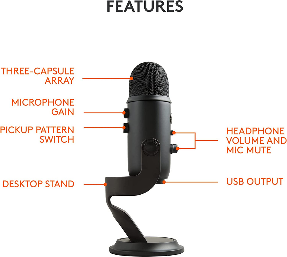 Logitech Creators Blue Yeti USB Microphone for PC, Mac, Gaming, Recording, Strea