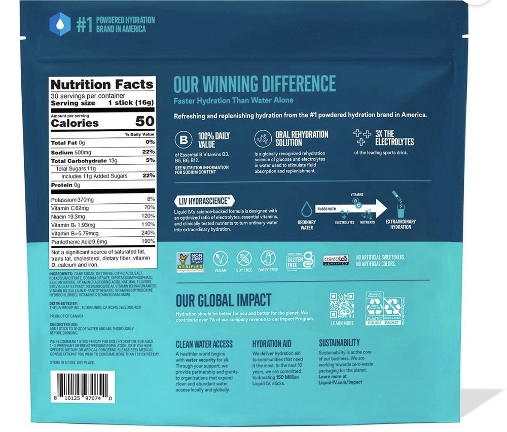 Liquid IV Hydration Multiplier Electrolyte Drink Mix Firecracker 30 Sticks