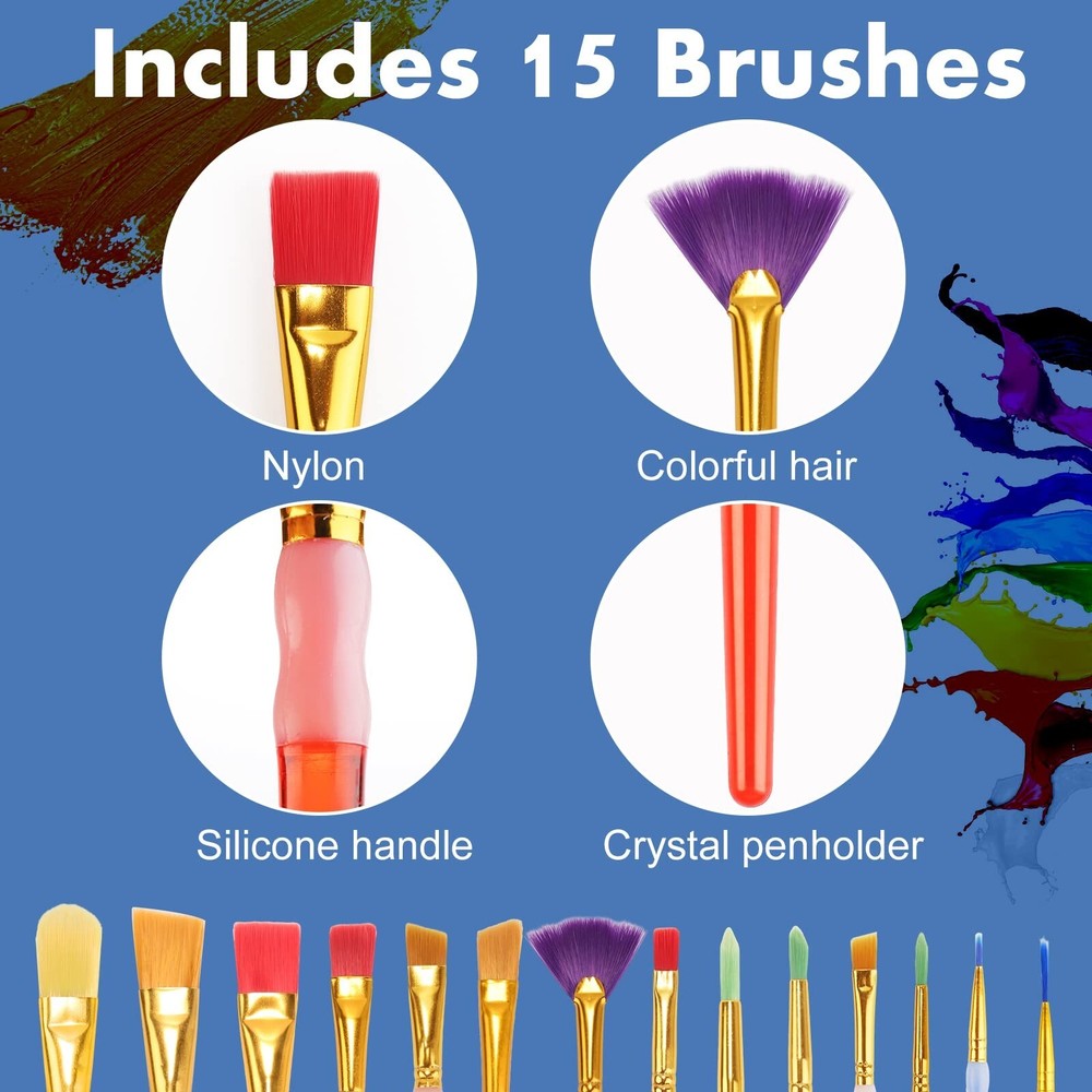 15Pcs Paint Brushes Value Pack, Includes 15 Different Types of Brushes, Nylon...