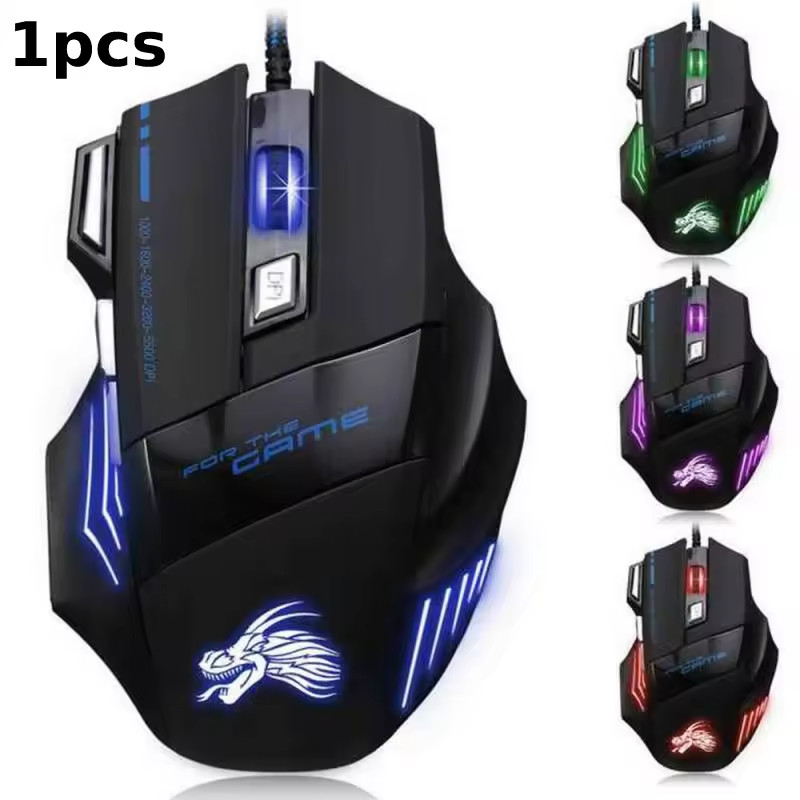 Gaming Mouse 7 Button USB Wired LED Breathing Fire Button 3200 DPI Laptop PC