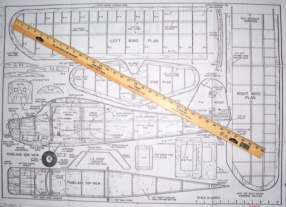 Vintage AERONCA CHAMP PLAN + ALL PATTERNS for a 48" 1/2A RO RC Model Airplane