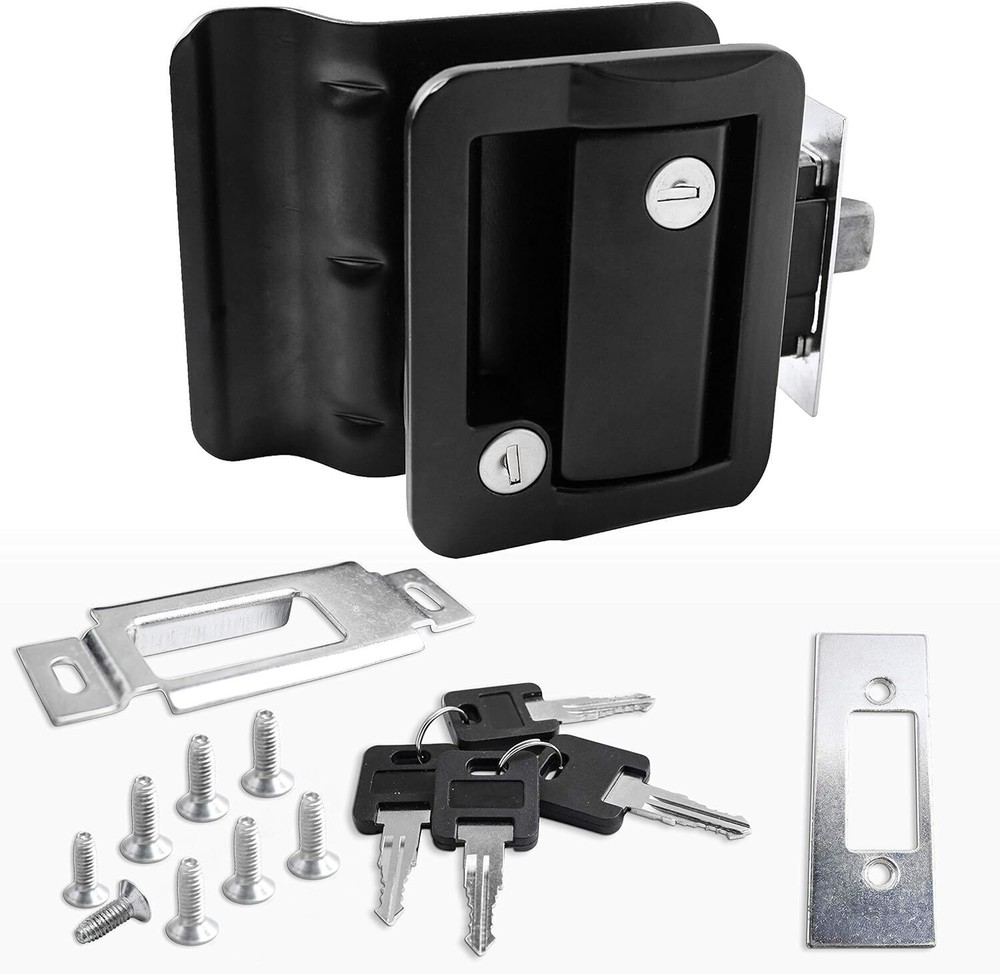 Black RV Paddle Entry Door Lock Latch Handle Deadbolt NEW Camper Cargo Trailer