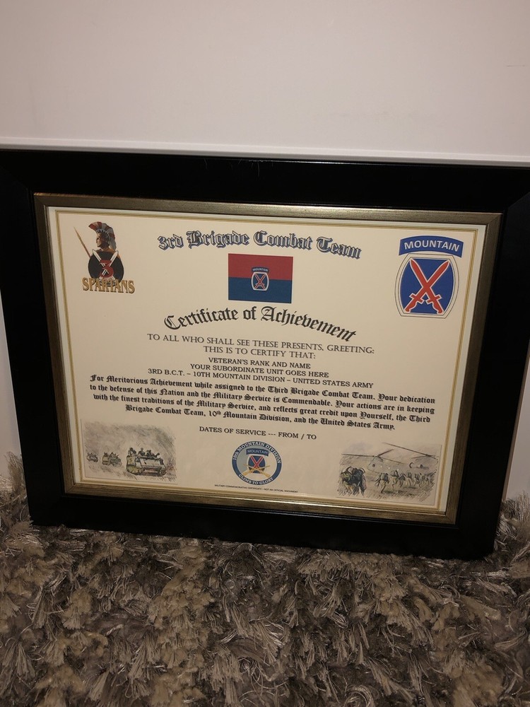 3RD B.C.T. / 10TH MOUNTAIN DIVISION - COA / (COMMEMORATIVE CERTIFICATE)