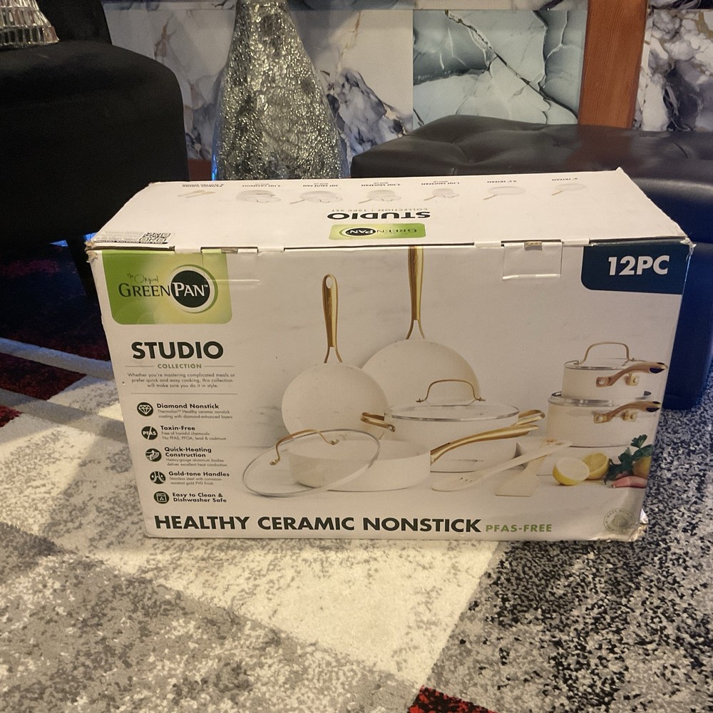 Studio 12-Piece Ceramic Nonstick Cookware Set in Linen