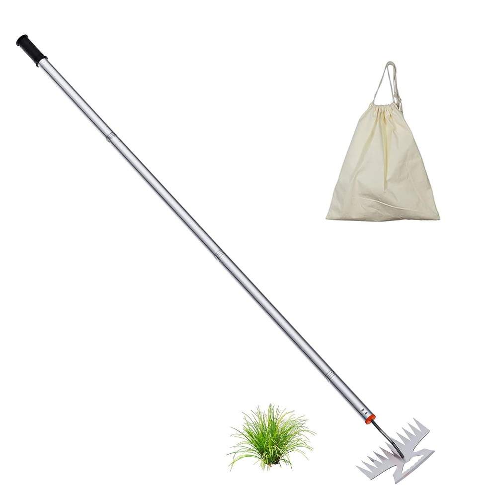 New Adjustable Uprooting Weeding Tool with Long Handle,11-Teeth Weed Puller R...