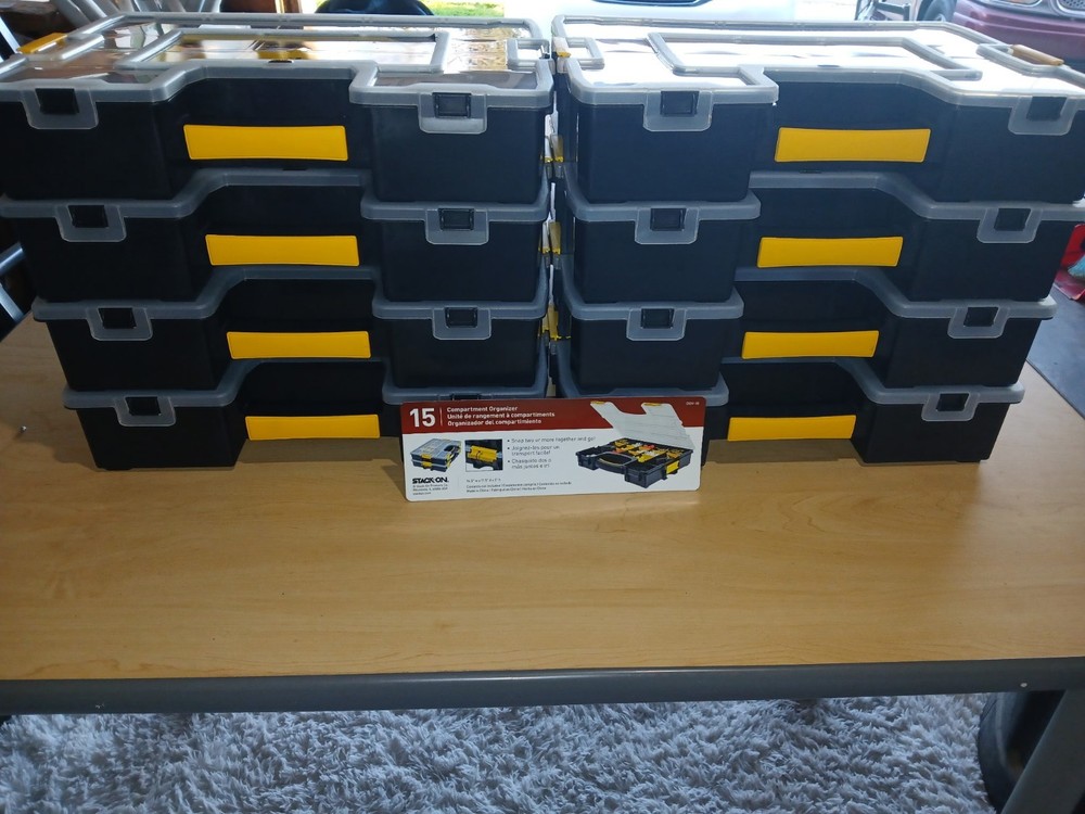 8 Stanley SortMaster Stackable Tool Boxes, Organizer Trays,  Black/Yellow/Gray