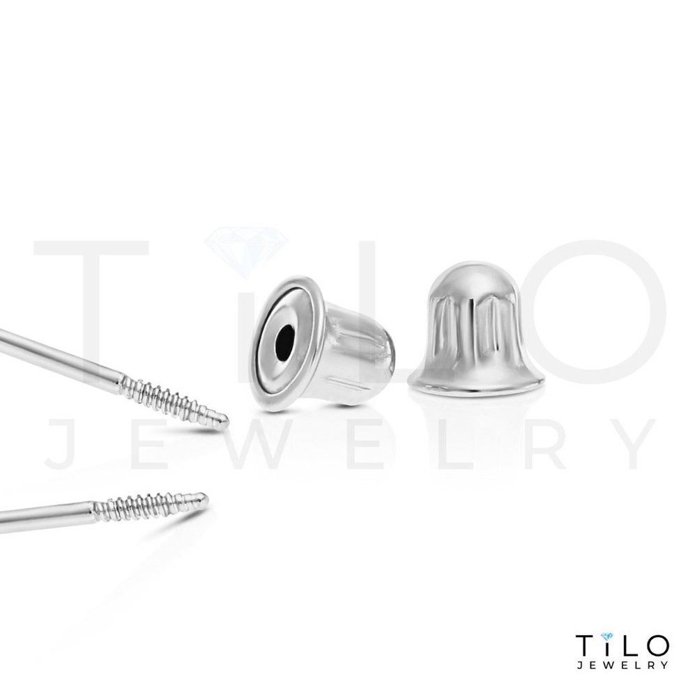 14K Solid White Gold Solitaire Round CZ Sleeper Studs Earrings Screwback 2mm-8mm