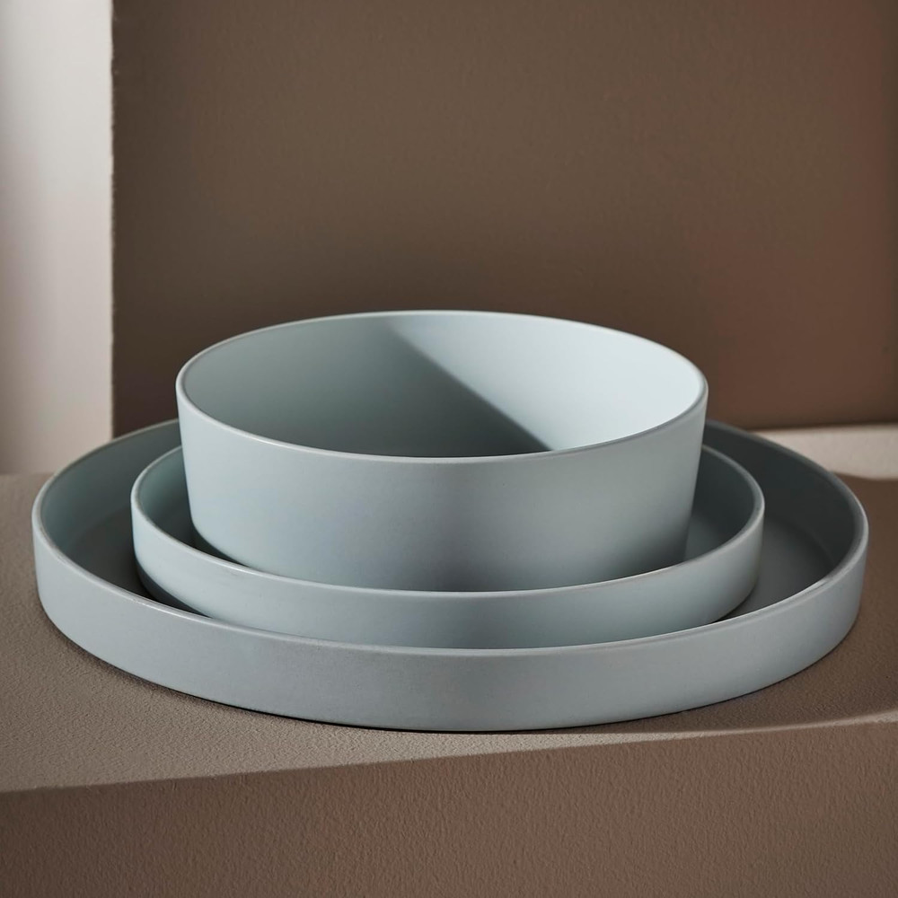 MODAN 12-Piece Stoneware Dinnerware Set, Plates and Bowls Sets, Dish Set for 4,
