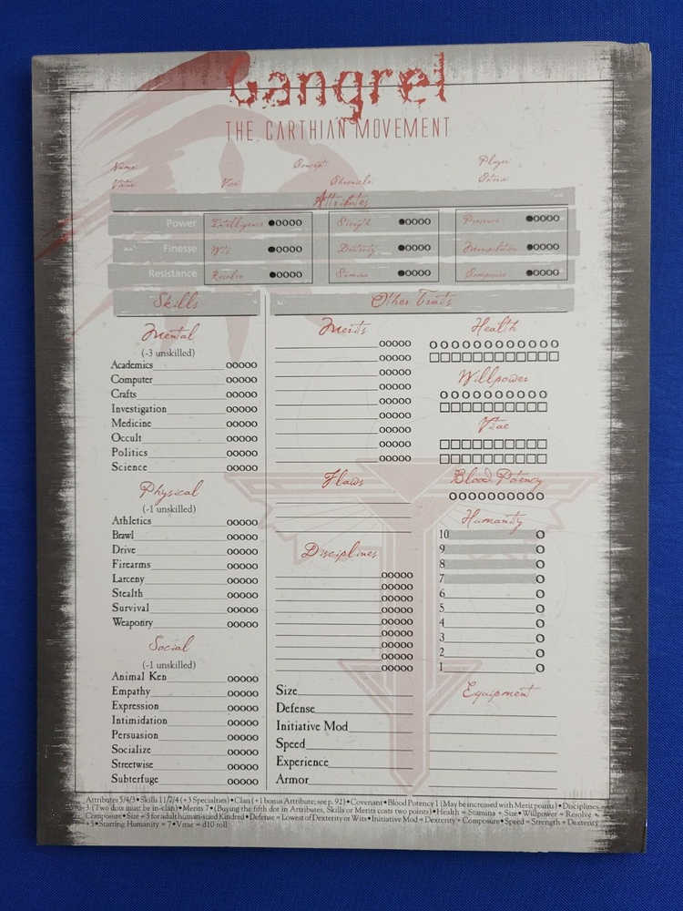 Character Sheet Pad - Vampire the Requiem WW25701