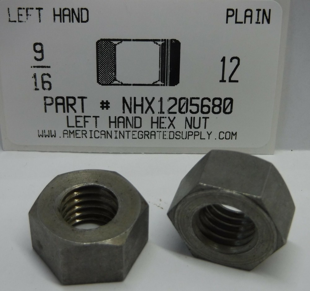 9/16-12 Left Hand Hex Nuts Grade 2 Steel Plain (3)
