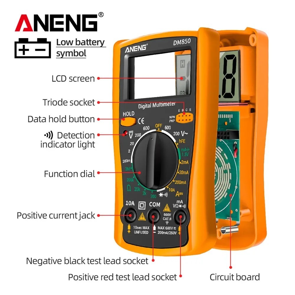 LCD Digital Multimeter Voltmeter Ammeter Ohmmeter Volt AC DC Tester Leads Meter