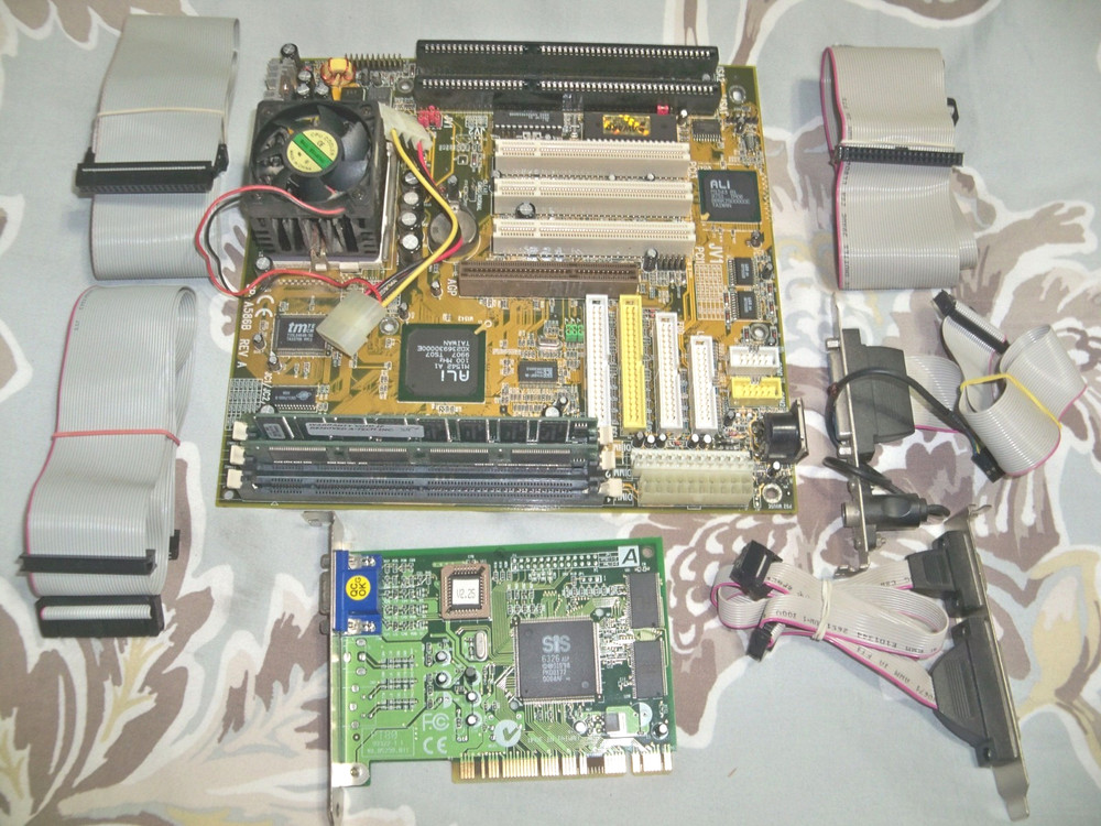 SuperPower SP-A586B Rev A Socket 7 Motherboard + GPU + CPU + RAM + Cables TESTED