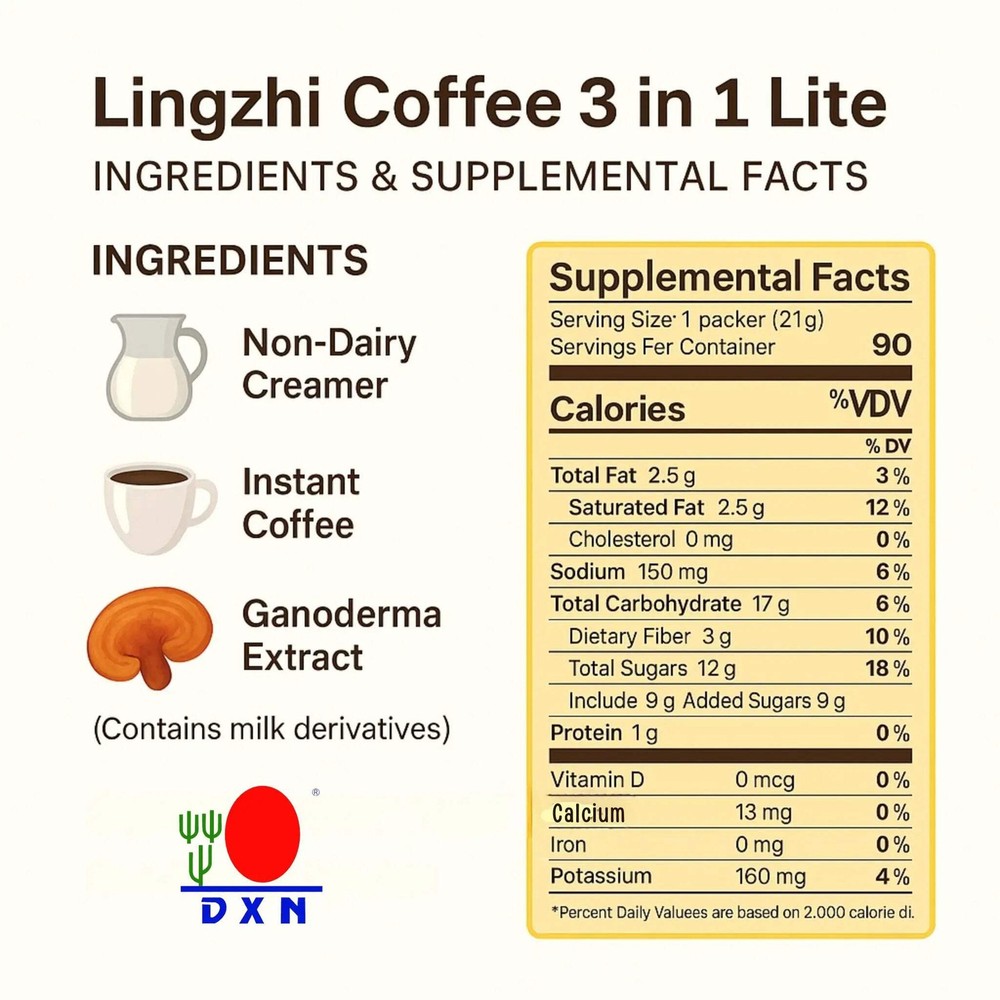 Lingzhi Coffee 3 in 1 Lite, Ganoderma Coffee, Instant Coffee, 20 Pack