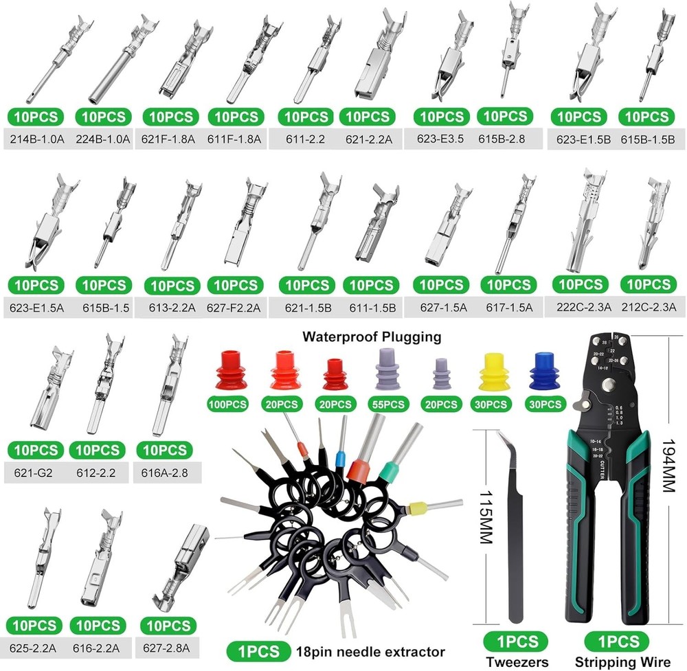 Comprehensive 535Pcs Wire Connector Kit with Crimping Tool - 26 Types Included
