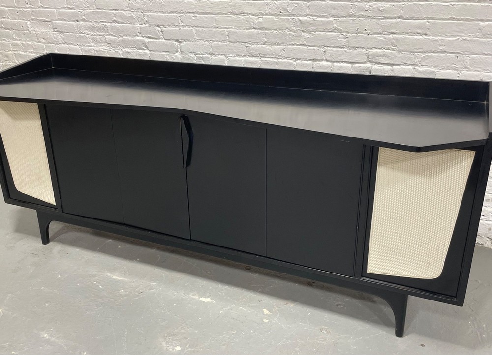 Extra Long Ebonized Mid Century Modern Stereo Cabinet / Credenza | Sideboard
