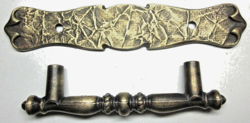 Amerock 176 Carriage 1971 Dark Hammered Brass Pull Handle & Backplate 3" Centers