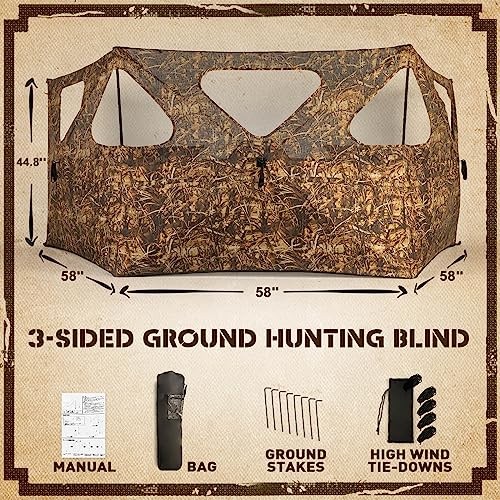 3-Panel Pop Up Ground Blind, Easy-Setup Hunting Dry Grass Camo(Three-Panel)