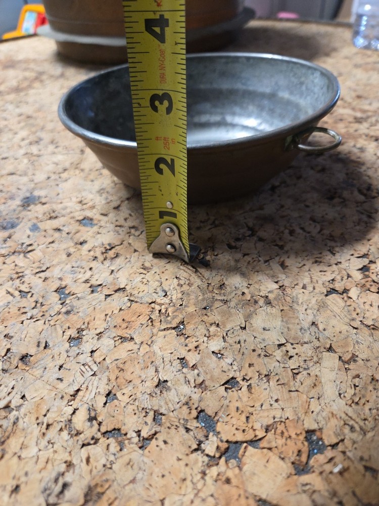 Vintage Copper Tin Lined Bowl Dish 6.5"x 2" Handle Ring