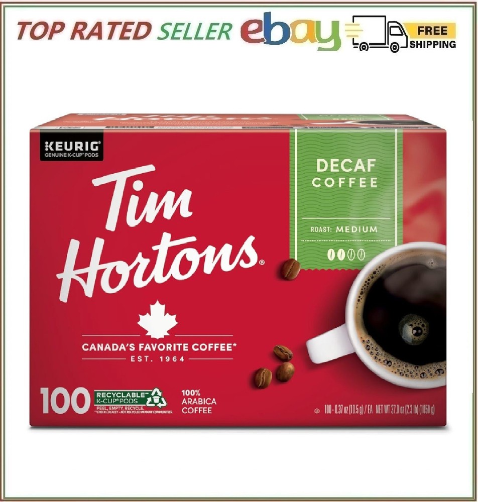 Tim Hortons Decaf Coffee K-Cup Pods Medium Roast 100 Count