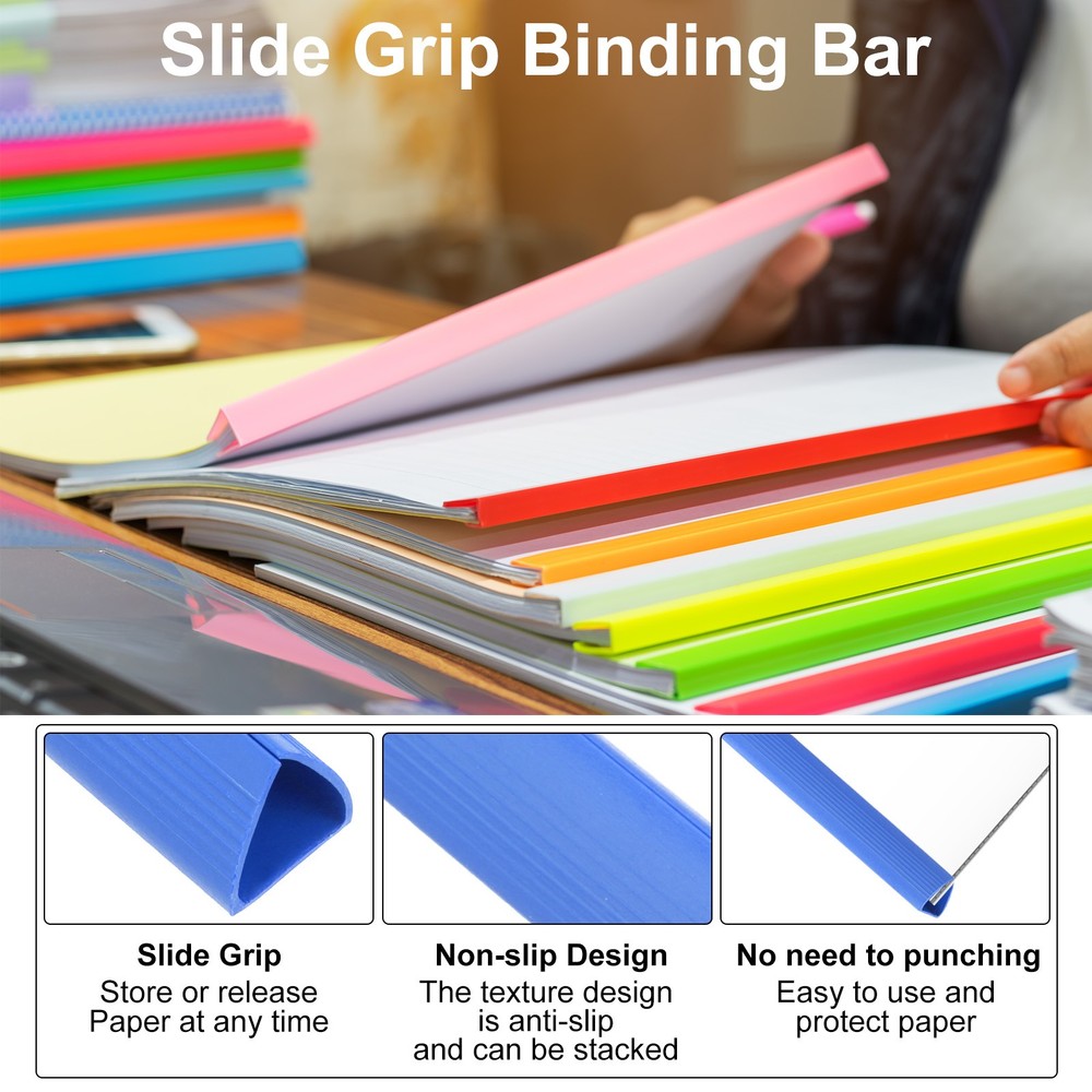20Pcs Binding Bars, 15mm Binding Bars Slide Grip, Blue