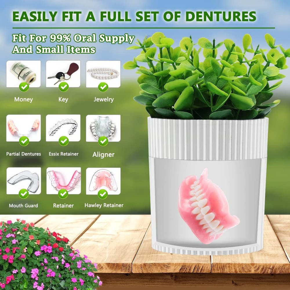 Denture Bath, Invisible Denture Case Designed As Artificial Eucalyptus Potted...