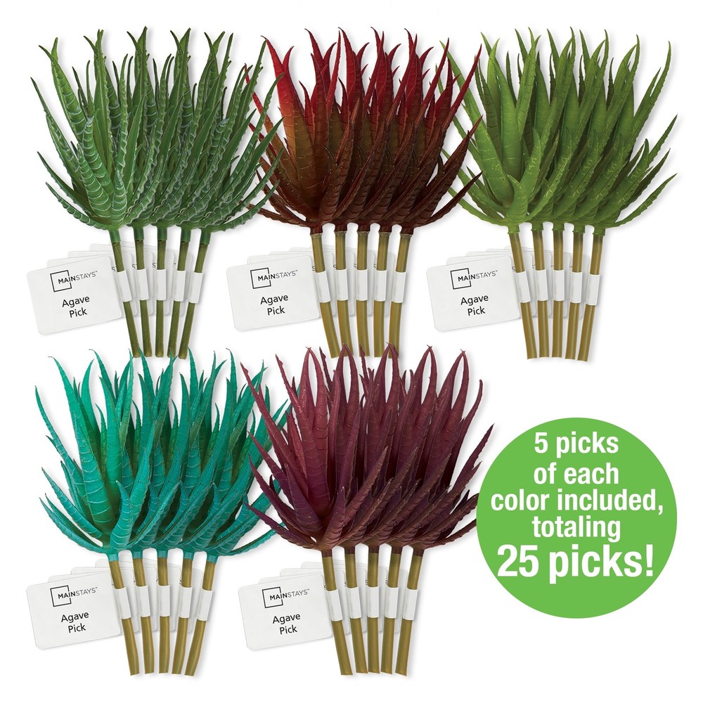 6.5" Artificial Agave Succulent Picks, Mixed Colors