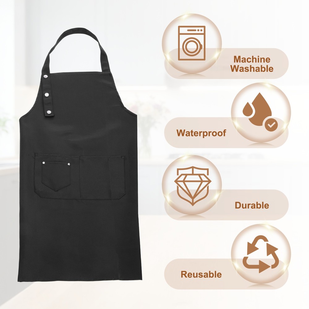 Kitchen Cooking Aprons, Adjustable Neck Strap Apron with Pocket, Black