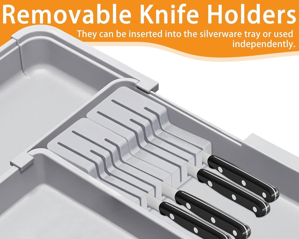 Silverware Drawer Organizer for Kitchen, Adjustable Utensil Grey