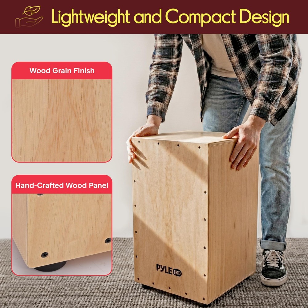 Pyle Cajon-Wooden Percussion Box, with Internal Guitar Strings, Full Size,