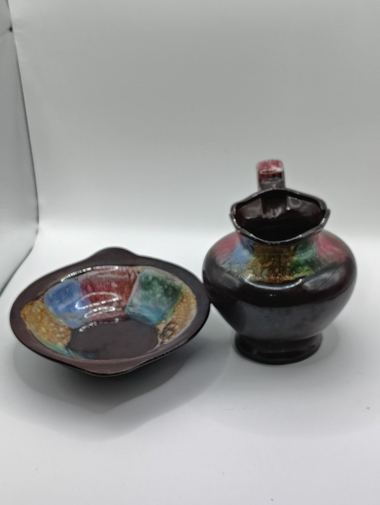 Vintage Aurora Drip Glaze Pitcher & Underplate